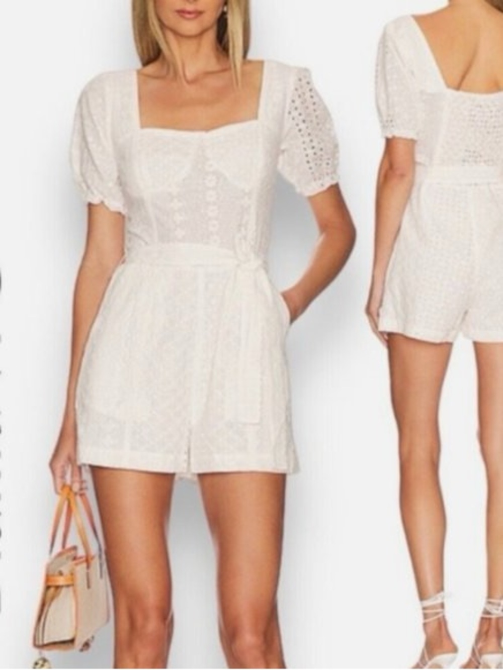 BLANK NYC puff sleeve romper in the style "Downtown Vibes" LARGE NWT